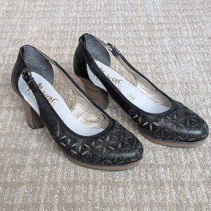 Rieker Black Flower Motif Pump Shoes